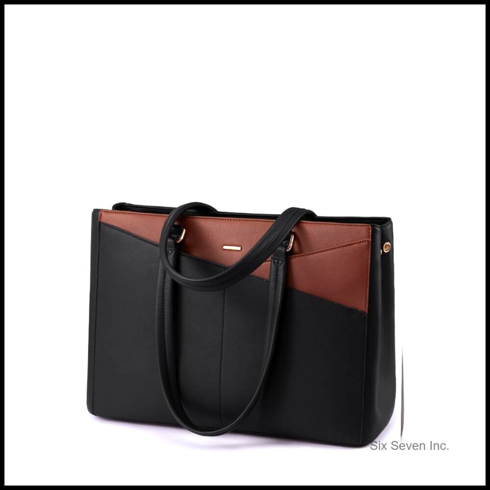 Faux Leather Tote Bag with Laptop Compartment and Insulated Cooler Section